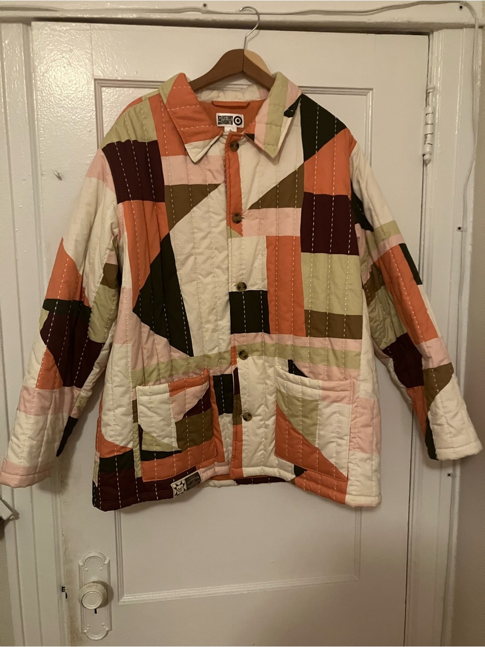 Target Quilted Patchwork Jacket in Cream, Pink, Orange, Olive & Burgundy